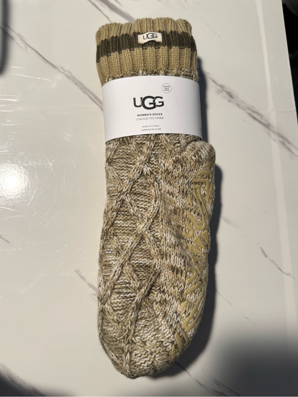 NWT UGG Women's Cable Knit Socks in Tan and Olive